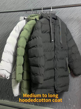 Men's Long Hooded Puffer Jacket with Padded Insulation