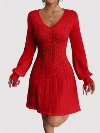 Cable Knit V-Neck Slim Fit Dress for Women