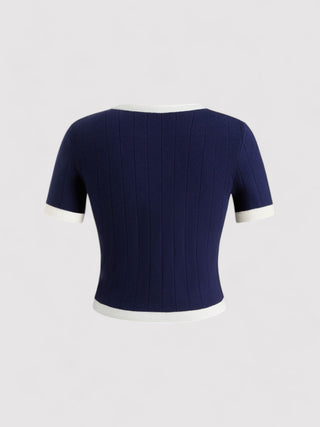 Women's Knitted Round-Neck Short-Sleeve Top