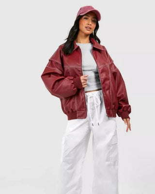 Women's Leather Bomber Jacket