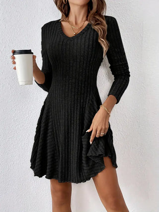 Women's Ribbed Long Sleeve A-Line Dress