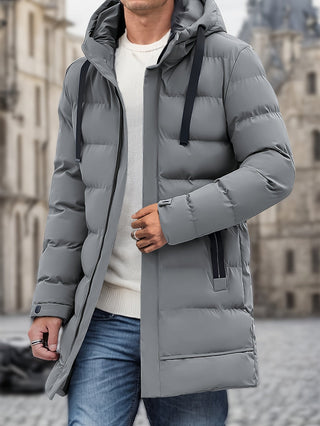 Men's Long Hooded Puffer Jacket with Padded Insulation