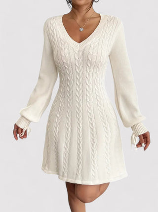 Cable Knit V-Neck Slim Fit Dress for Women