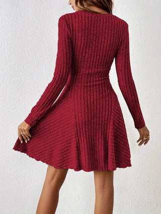 Women's Ribbed Long Sleeve A-Line Dress