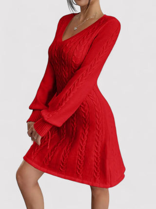 Cable Knit V-Neck Slim Fit Dress for Women