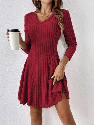 Women's Ribbed Long Sleeve A-Line Dress