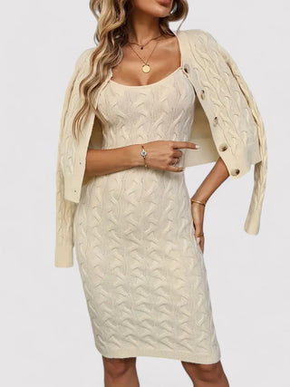 Elegant Cable Knit Two-Piece Dress