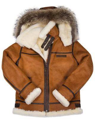 Women's Sheepskin Jacket with Fur Hood