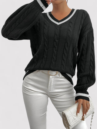 V-Neck Cable Knit Sweater for Women