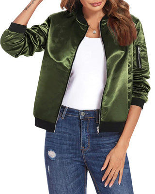 Women's Classic Bomber Jacket with Pockets