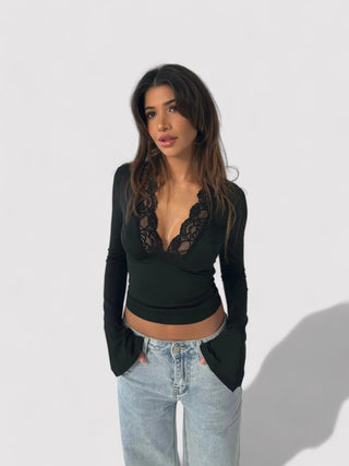 Women's Lace Deep V-Neck Crop Top