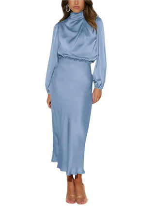 Elegant Long-Sleeved Satin Dress