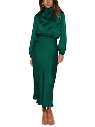 Elegant Long-Sleeved Satin Dress