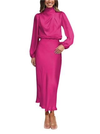 Elegant Long-Sleeved Satin Dress