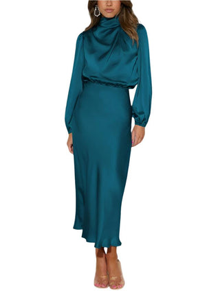 Elegant Long-Sleeved Satin Dress