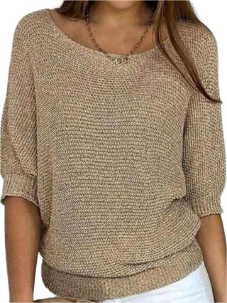 Gold Casual Solid Half-Sleeve Round-Neck Jumper 1