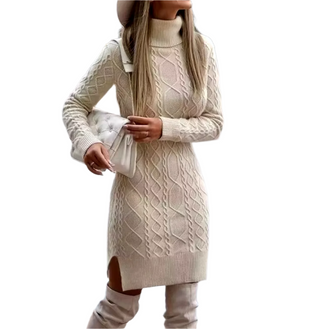 Knitted long turtleneck jumper dress