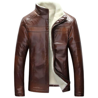 Men's Leather Jacket with Fleece Lining