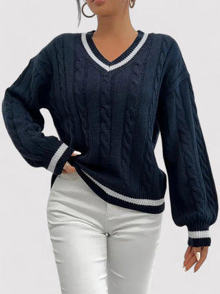 V-Neck Cable Knit Sweater for Women