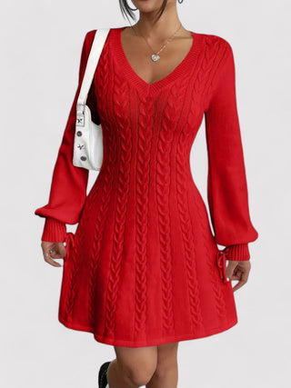 Cable Knit V-Neck Slim Fit Dress for Women