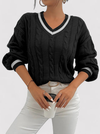 V-Neck Cable Knit Sweater for Women