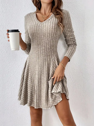 Women's Ribbed Long Sleeve A-Line Dress