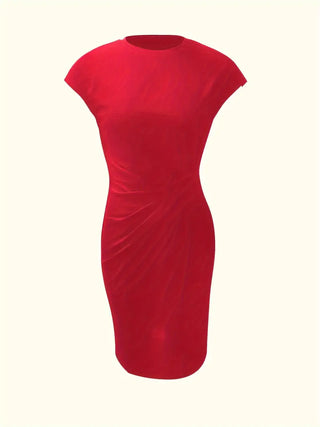 Solid Colour Women's Round Neck Dress