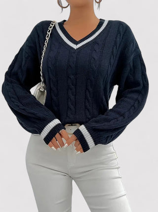 V-Neck Cable Knit Sweater for Women