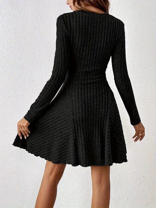 Women's Ribbed Long Sleeve A-Line Dress