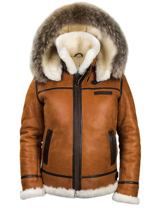 Women's Sheepskin Jacket with Fur Hood