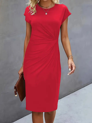 Solid Colour Women's Round Neck Dress