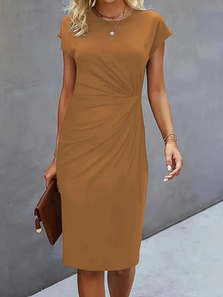 Solid Colour Women's Round Neck Dress