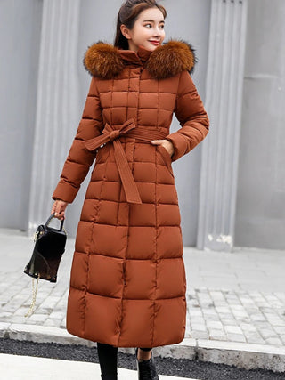 Long Warm Winter Coat with Belt